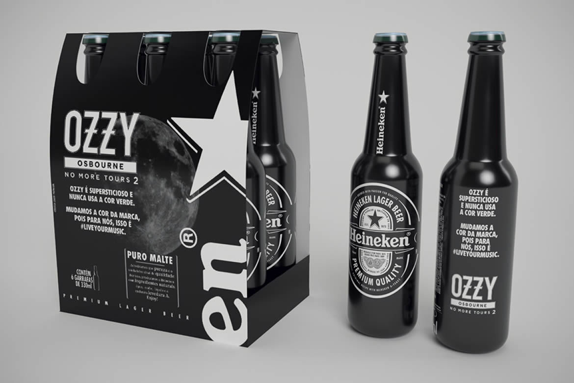 Heineken lança garrafa preta para homenagear Ozzy Osbourne.