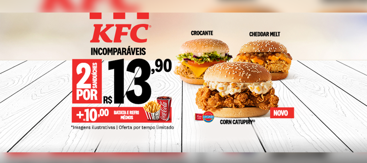 KFC vai pra cima dos concorrentes com 2 sanduíches por R$13,90